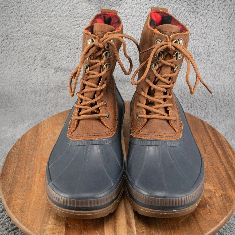SPERRY Mens Navy Waterproof Ice Bay Round Toe Lace-Up Leather Duck Boots Sz 9.5